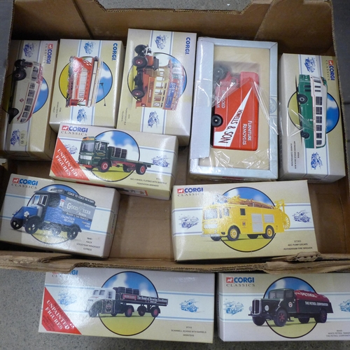 712 - Ten Corgi Classics model vehicles, trams, buses, commercial vehicles, all boxed