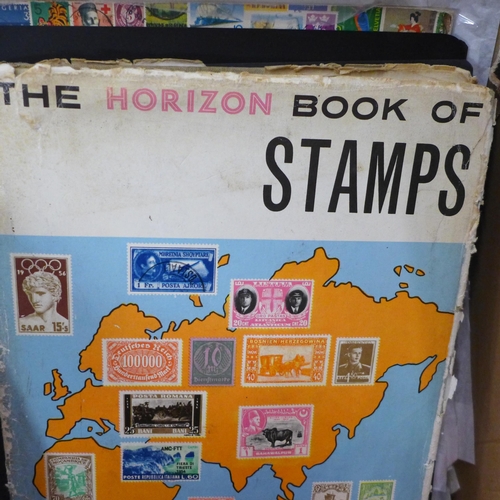 713 - Stamps; a box of stamps, covers, etc., loose and in albums