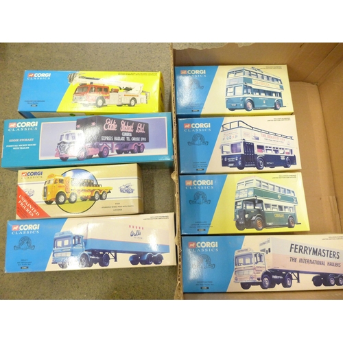 717 - Eight Corgi Classics model vehicles including a Nottingham trolley bus, all boxed