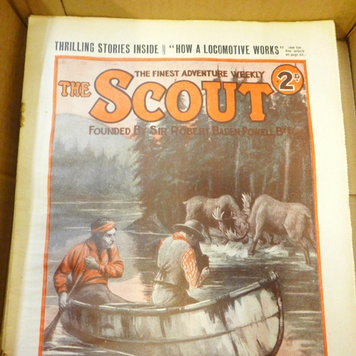 723 - Boy Scouts memorabilia including fourteen The Scout comics from the 1920s, 23 various books and 20 a... 