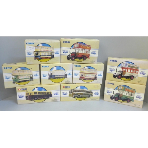 738 - Nine Corgi Classics Buses and Transport vehicles, boxed