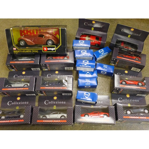 760 - A collection of Collezione cars, boxed,  Fina Classic Motors, Burago Bugatti 1936 and an Atlantic Co... 