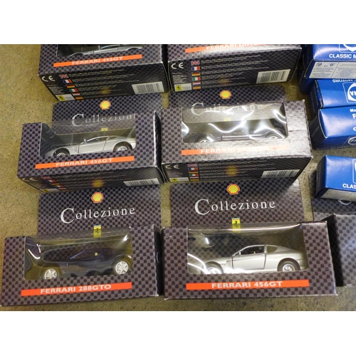 760 - A collection of Collezione cars, boxed,  Fina Classic Motors, Burago Bugatti 1936 and an Atlantic Co... 