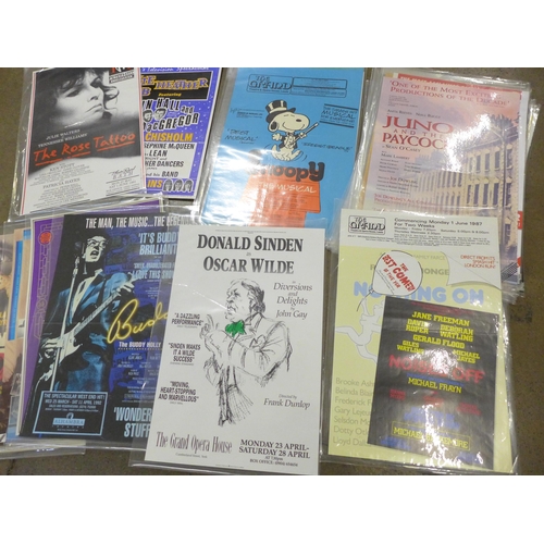 767 - Approximately 40 theatre posters, from the 1980s to 1990s stored in plastic sleeves, many production... 