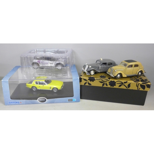 771 - A Mini Cooper, Oxford Jensen Interceptor, a Dinky Toys car and Solido