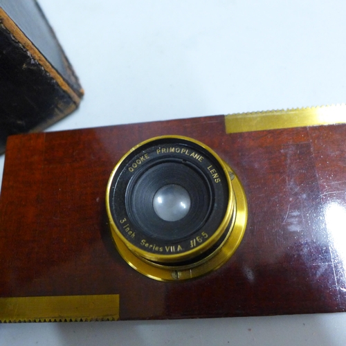 790 - The Sanderson camera, early 20th Century, with original record book, lenses and accessories