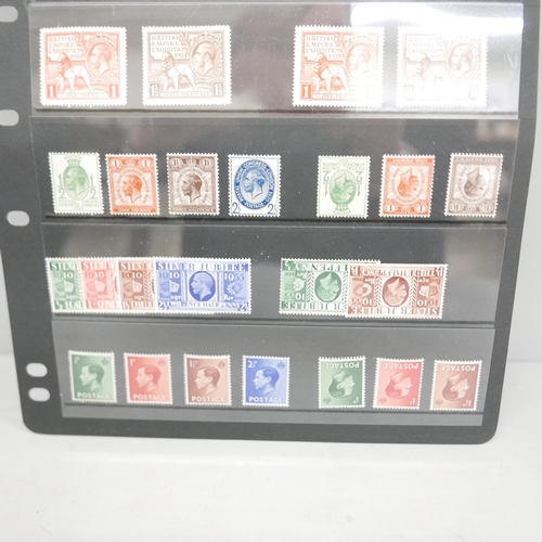 801 - Stamps; GB King George V and Edward VIII unmounted mint stamps on stock sheet includes 1924 and 1925... 