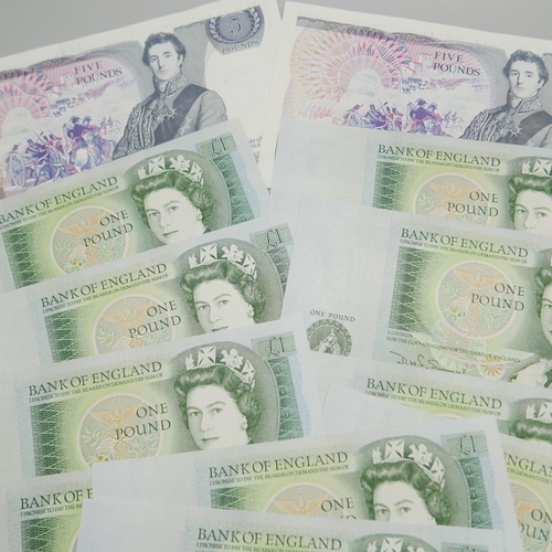 802 - Ten £1 notes in sequence, CY29 006338- CY29006347 and two £5 notes SB05289233 and 34