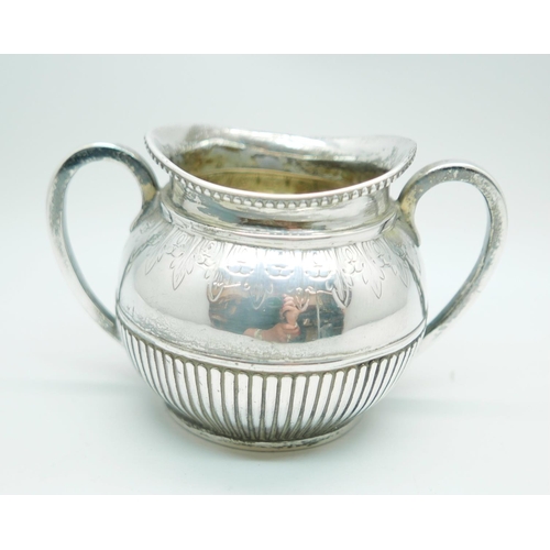 830 - A Victorian silver, engraved and fluted two handled bowl, worn London mark, 160g