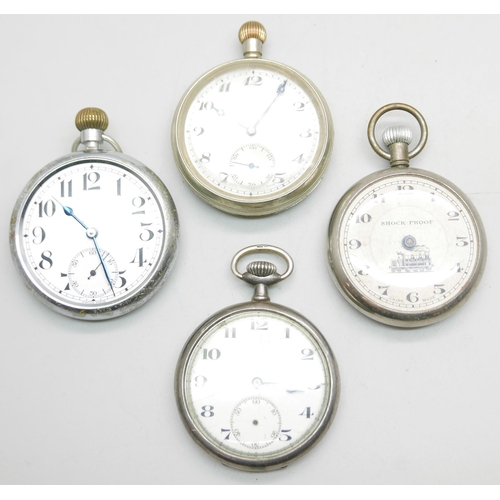 841 - A silver pocket watch, London 1924 and three other pocket watches, a/f