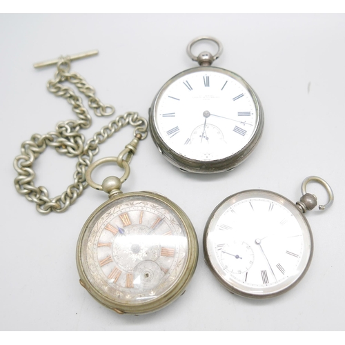 859 - Two silver pocket watches and one other pocket watch, a/f