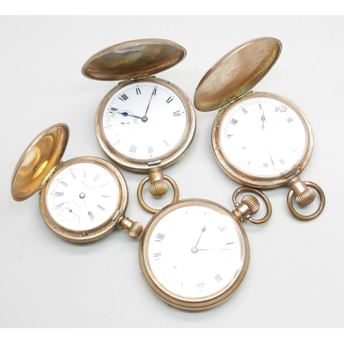 860 - Four plated pocket watches, a/f