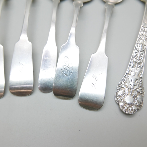 868 - A collection of ten 19th Century American silver spoons, Sanborn, Rudd and Scudder, Illsley & Co., C... 