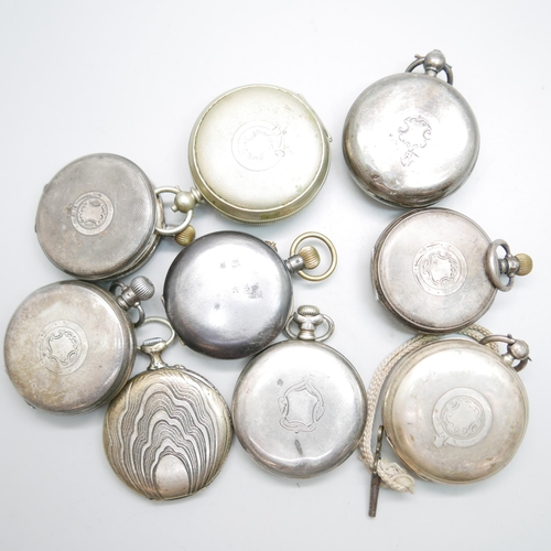 884 - Seven silver pocket watches and two others