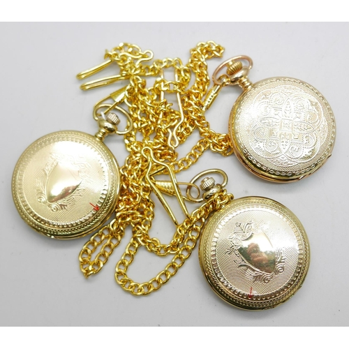 890 - Three modern gold tone pocket watches