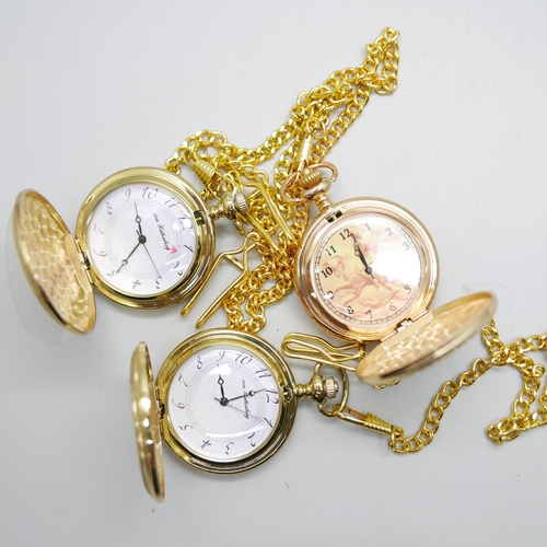 890 - Three modern gold tone pocket watches