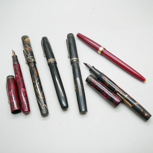 903 - Six fountain pens, Conway Stewart x3, Watermans x2 and Burnham, all with 14ct gold nibs