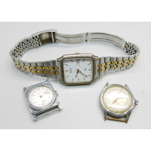 905 - A Seiko Quartz wristwatch, a Medana wristwatch with flip-out movement and a Rotary wristwatch