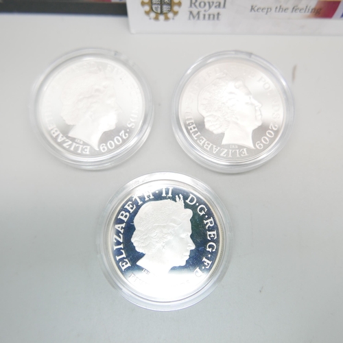 907 - Three London 2012 Olympics five pound proof coins, including The Mind Series Stonehenge sterling sil... 