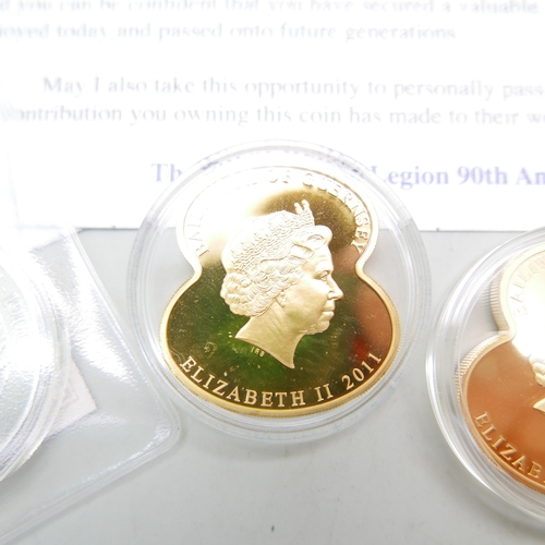 915 - A WWI Centenary Lord Kitchener coin and two gold plated five pound coins including Poppy Fields