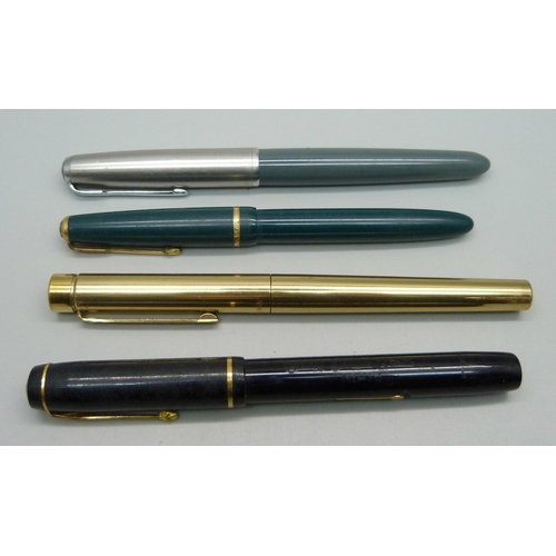 925 - A Sheaffer fountain pen with 14ct gold nib, Parker with 18k gold nib, Conway Stewart with 14ct gold ... 