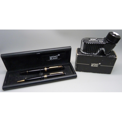 929 - A Mont Blanc Meisterstuck pen set, number 146 with original ink, serial number 104893