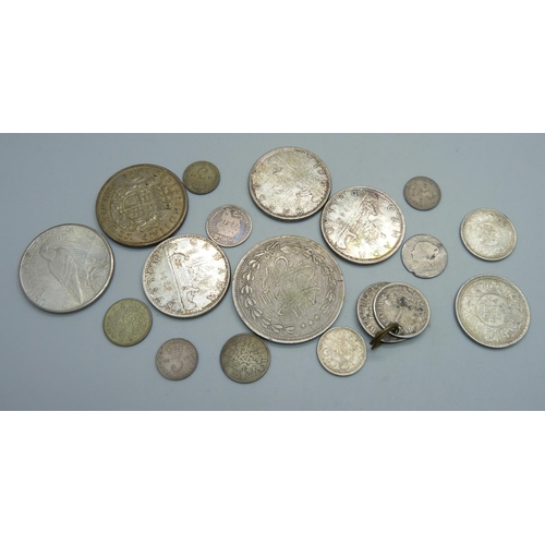 970 - A collection of coins; three 1960's Canada one dollar, India half and one rupee, 1937 crown, 1925 US... 