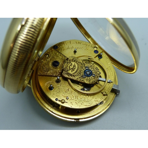 999 - An 18ct gold fusee pocket watch with diamond end stone, by J.E. Lawson, Bishopsgate Within, the case... 