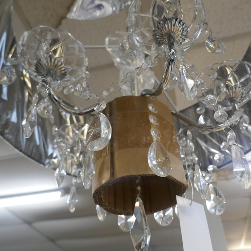 1457 - A chrome five arm chandelier with black shade