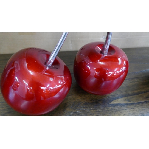 1493 - Two decorative ornamental pairs of red cherries