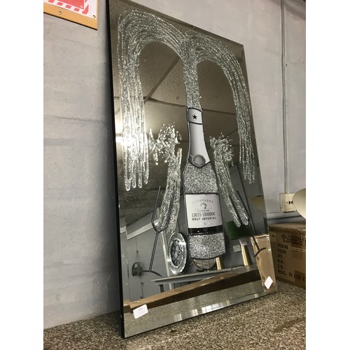 1491 - A Louis Chandon champagne bottle mirror , 100 x 60cm