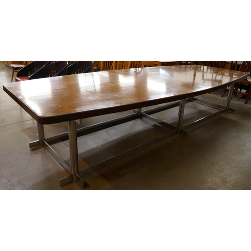 98A - A large teak and chrome dining/boardroom table (351 x 139cms)