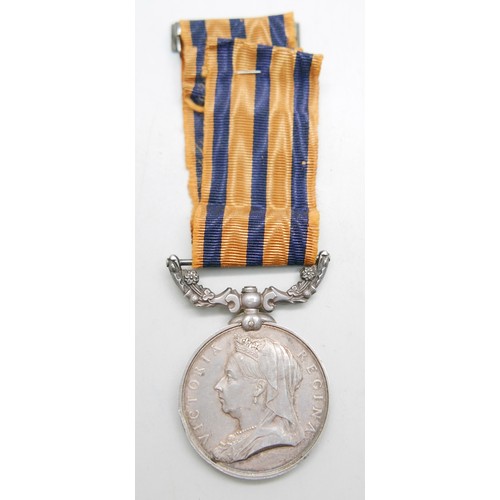 895 - A British South Africa Company Medal with 1896 clasp, loose on ribbon to Victoria Column, name erase... 