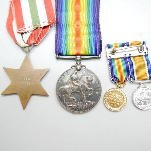 897 - A WWI British War Medal to 1311 Pte RWS Parker 5-Lond R, Italy Star and two miniatures