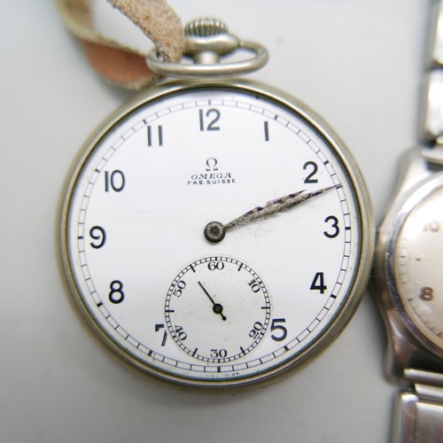 901 - A Cyma Watersport wristwatch and an Omega top wind pocket watch, lacking glass