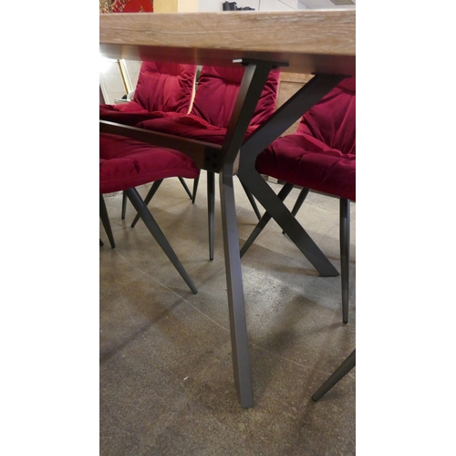 1518 - A Hoxton dining table and Eight Red velvet chairs