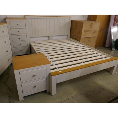 1520 - An ex-display Milford wardrobe, king size bedframe, tallboy, chest of drawers and bedside chest