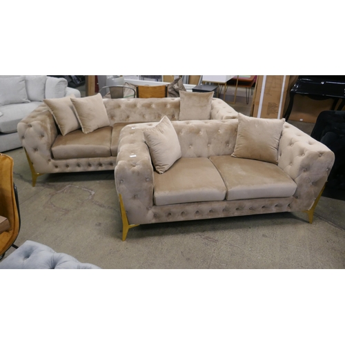 1531 - Matrix brushed gold three and two seater sofas *This lot is subject to VAT