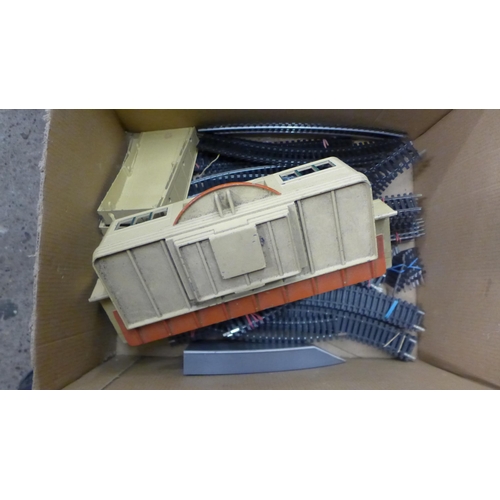 2104 - 5 Boxes of OO gauge model railway including Tri-ang R.113 goods wagons, R.61 signal box, R.19 Tarpau... 