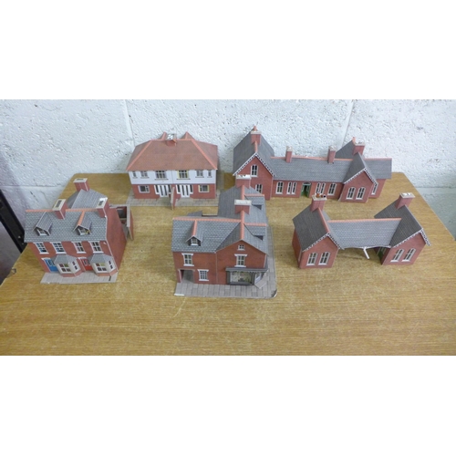 2104 - 5 Boxes of OO gauge model railway including Tri-ang R.113 goods wagons, R.61 signal box, R.19 Tarpau... 