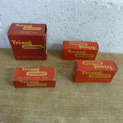 2104 - 5 Boxes of OO gauge model railway including Tri-ang R.113 goods wagons, R.61 signal box, R.19 Tarpau... 