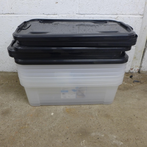 2418 - 7 x 32l plastic under bed storage boxes with lids and 4 x 3l Really Useful plastic storage boxes wit... 