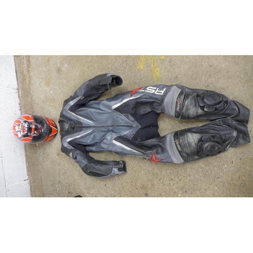 2429 - A set of RST motorcycle leathers and a Nitro Racing helmet