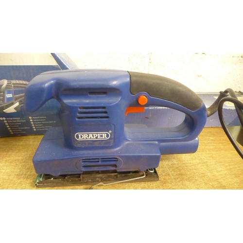 2048 - A Mac Allister MHT520 240v hedge trimmer, a Draper PT141 orbital sander and a tile cutter