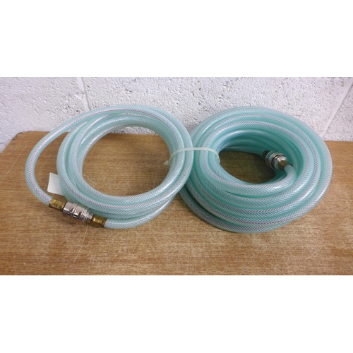 2103 - 2 New and unused braided polythene air hoses with quick couplings fitted