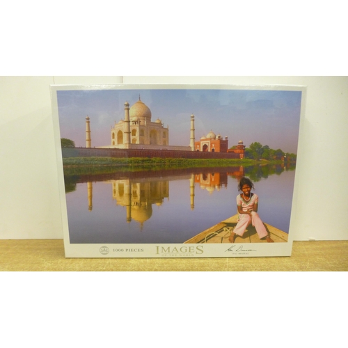 2124 - 3 x 1000 piece jigsaw puzzles; Monet's Soleil Levant, Musee du Louvre and Taj Mahal, sealed