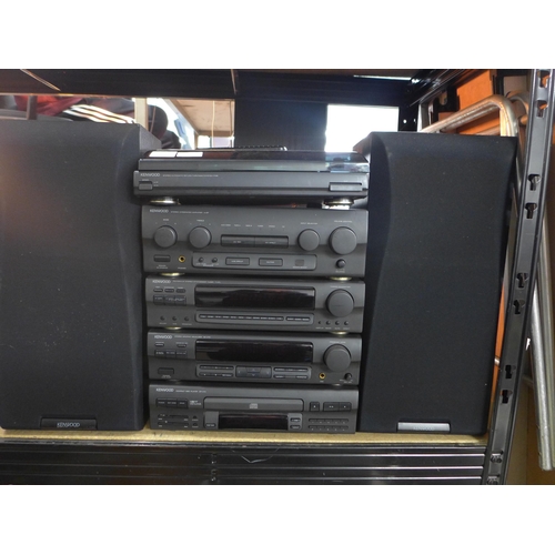 2145 - A quantity of stereo equipment including a Kenwood P-38 stereo automatic return turntable system, a ... 