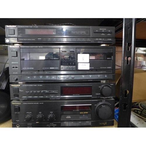 2146 - Stereo equipment including a Technics ST-X830L tuner, a RS-X101 stereo double cassette deck an ST-X3... 