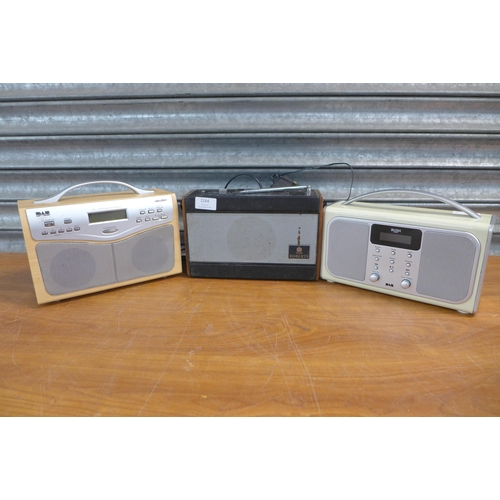 2164 - A Roberts R701 am/fm 3 band portable radio and two DAB radios including a Bush DAB30 and Bush Ne3120