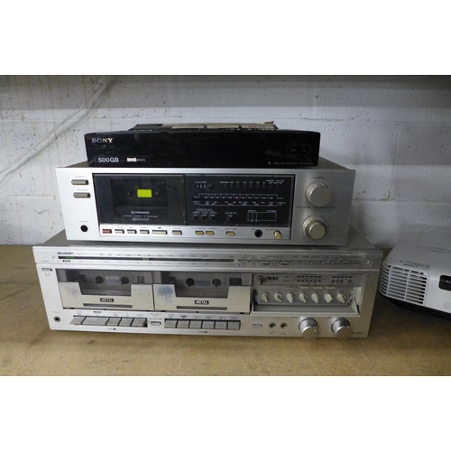 2166 - A Sony SVR HDT500 Twin Tuner hard disc receiver, a Pioneer stereo cassette receiver and a Sharp SC70... 